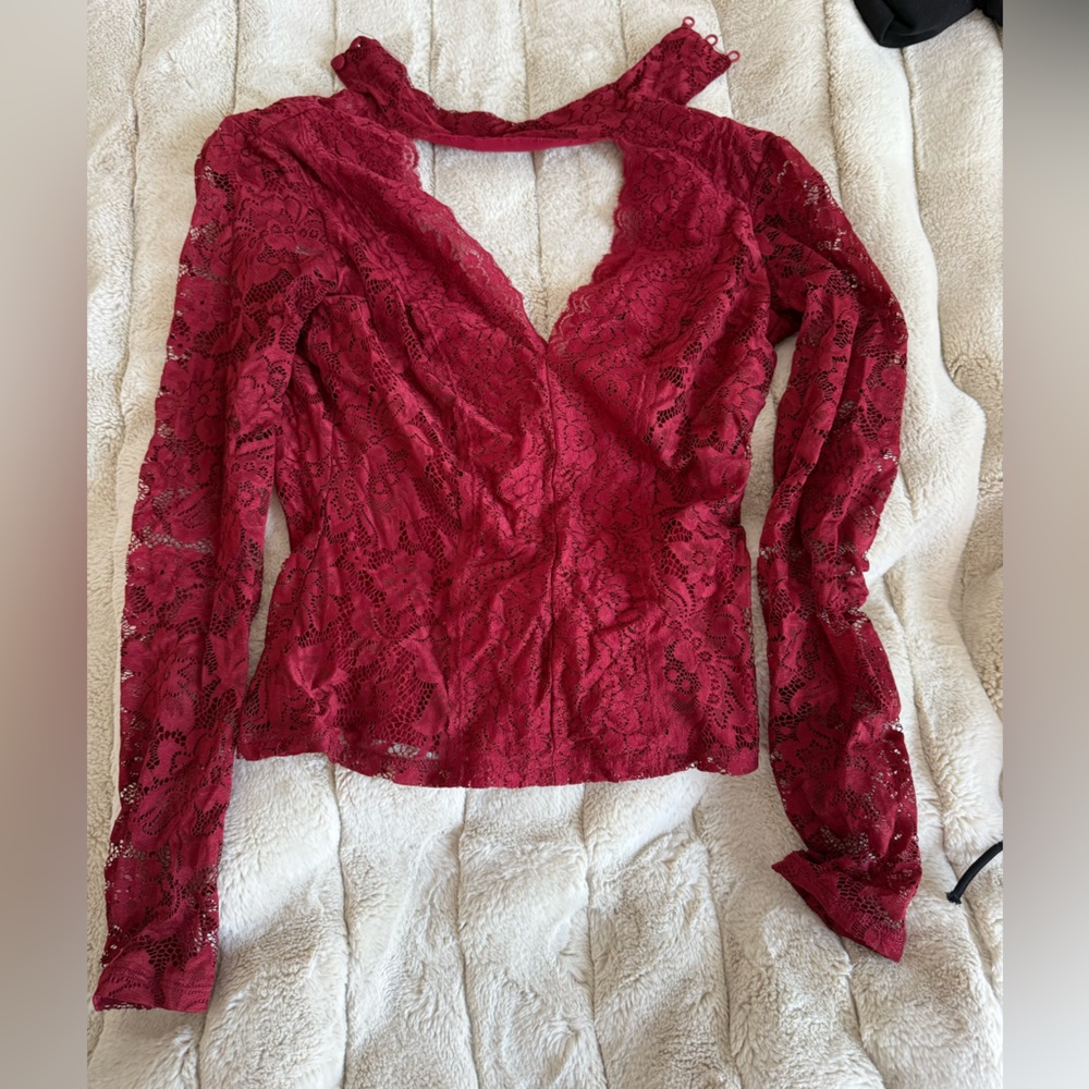 Chic Red Lace Women's Intimate Blouse